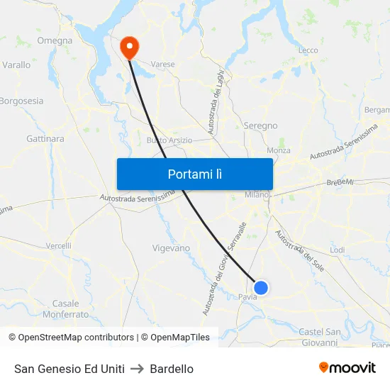 San Genesio Ed Uniti to Bardello map
