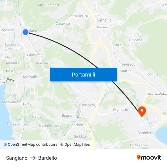 Sangiano to Bardello map