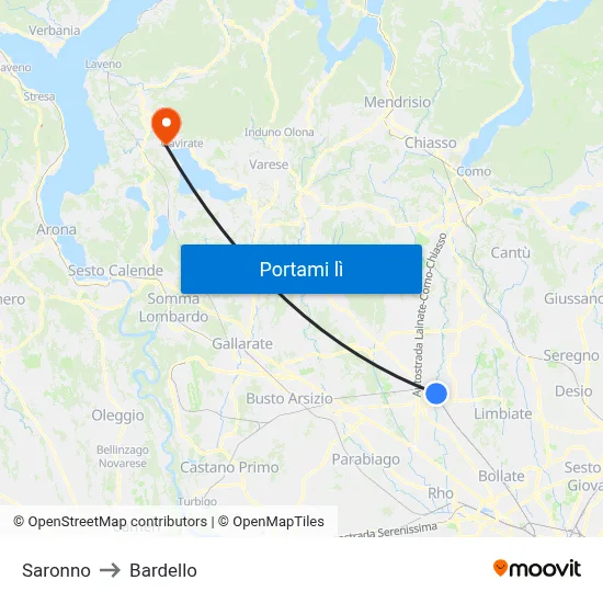 Saronno to Bardello map