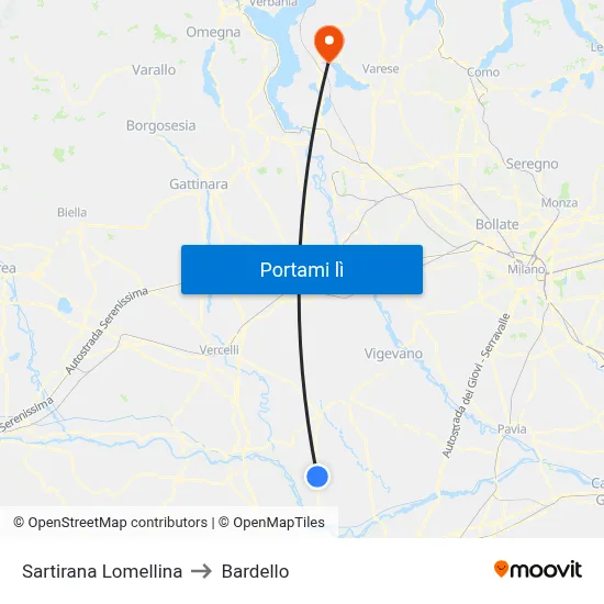 Sartirana Lomellina to Bardello map