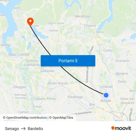 Senago to Bardello map
