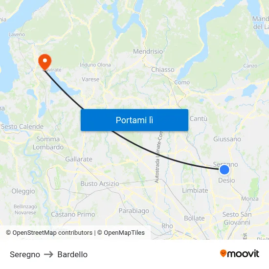 Seregno to Bardello map