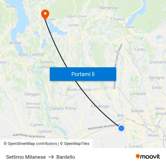 Settimo Milanese to Bardello map