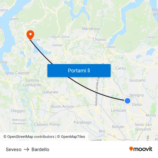 Seveso to Bardello map