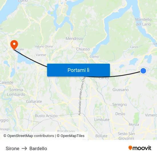 Sirone to Bardello map