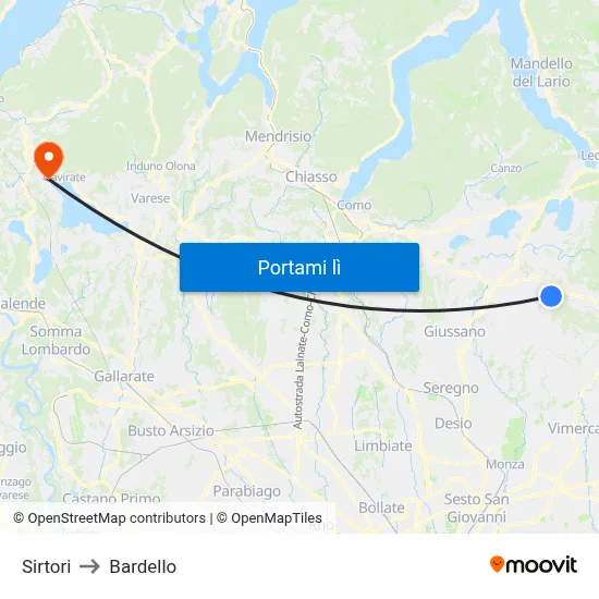 Sirtori to Bardello map