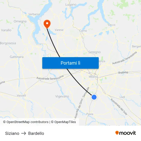 Siziano to Bardello map