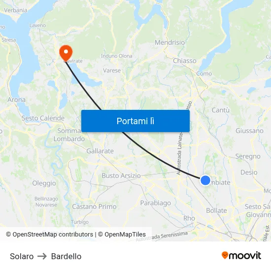 Solaro to Bardello map