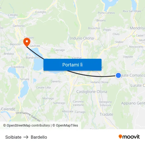 Solbiate to Bardello map
