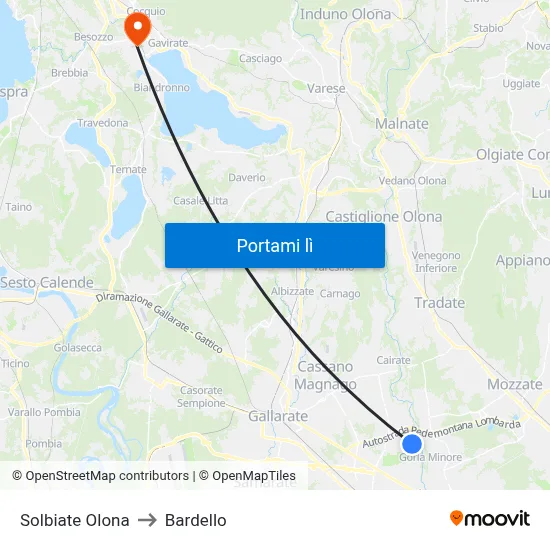 Solbiate Olona to Bardello map
