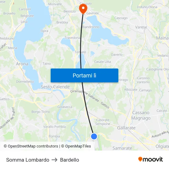 Somma Lombardo to Bardello map