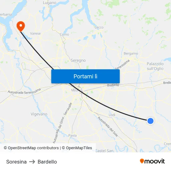 Soresina to Bardello map