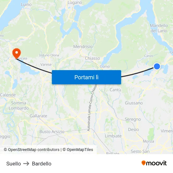 Suello to Bardello map