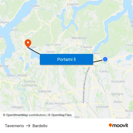 Tavernerio to Bardello map