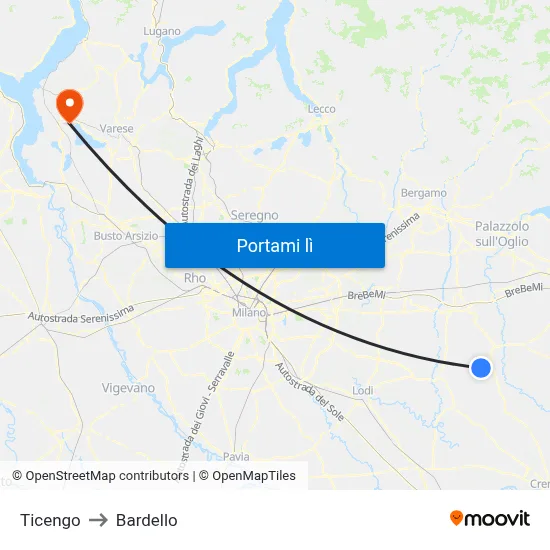 Ticengo to Bardello map