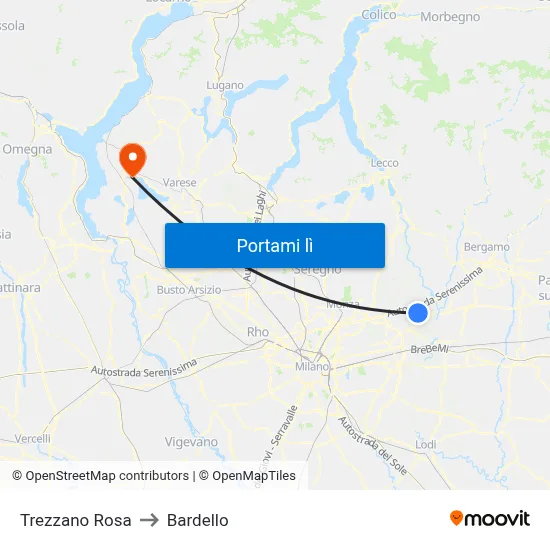 Trezzano Rosa to Bardello map