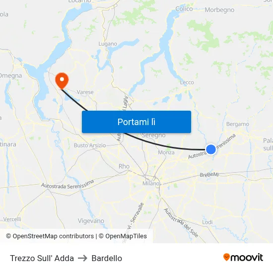 Trezzo Sull' Adda to Bardello map