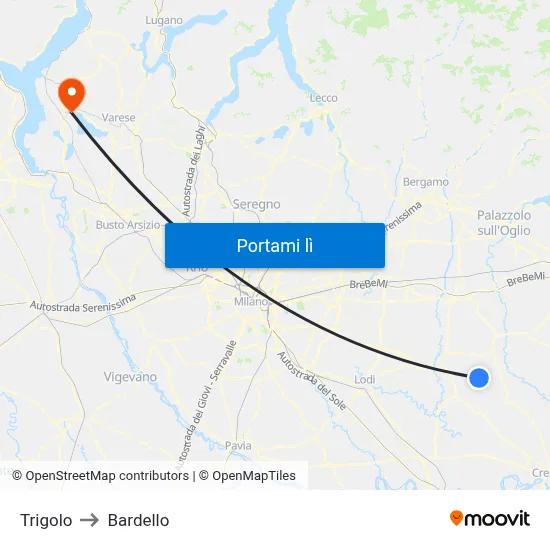 Trigolo to Bardello map