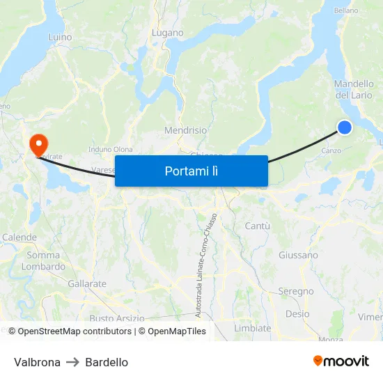 Valbrona to Bardello map
