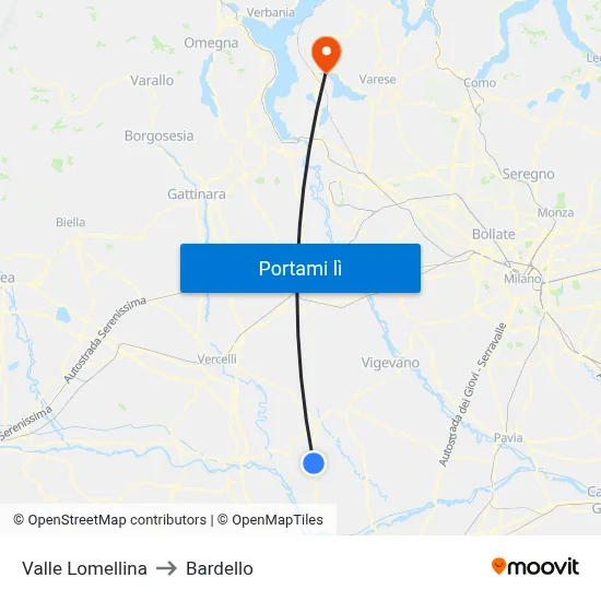 Valle Lomellina to Bardello map