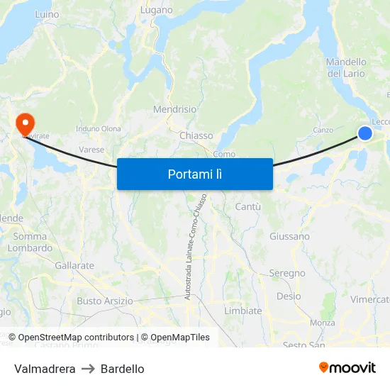Valmadrera to Bardello map