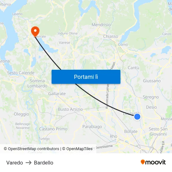 Varedo to Bardello map