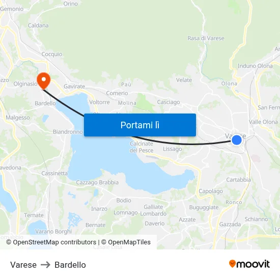 Varese to Bardello map