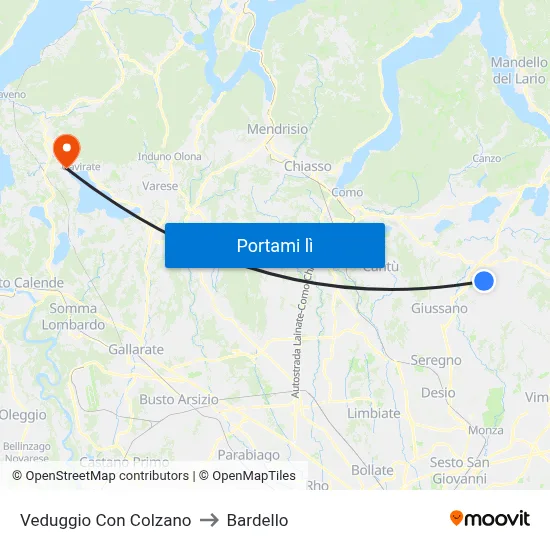 Veduggio Con Colzano to Bardello map