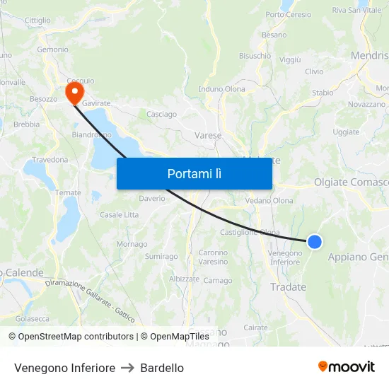 Venegono Inferiore to Bardello map