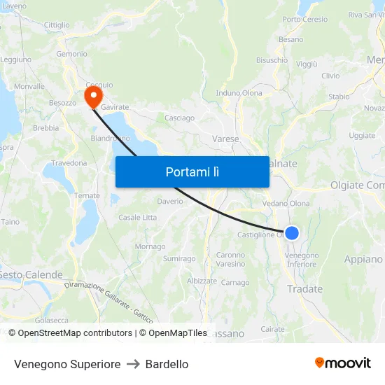 Venegono Superiore to Bardello map