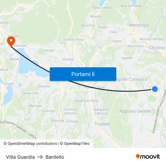 Villa Guardia to Bardello map