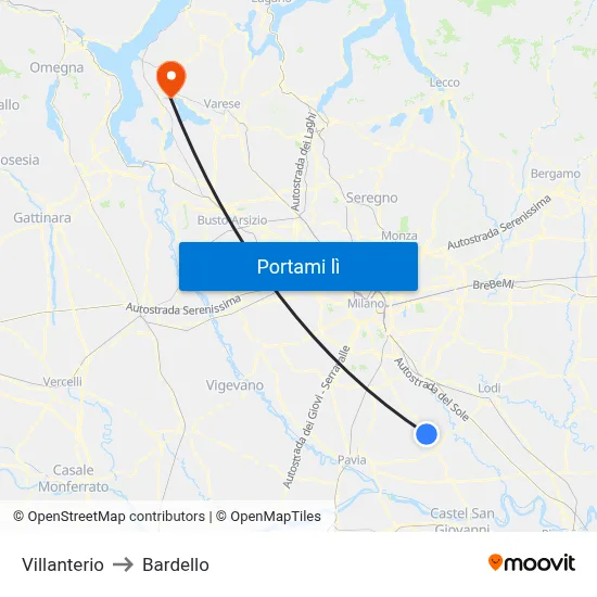 Villanterio to Bardello map