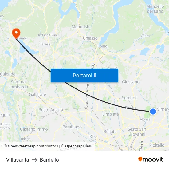 Villasanta to Bardello map