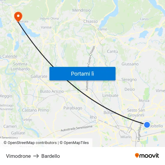 Vimodrone to Bardello map