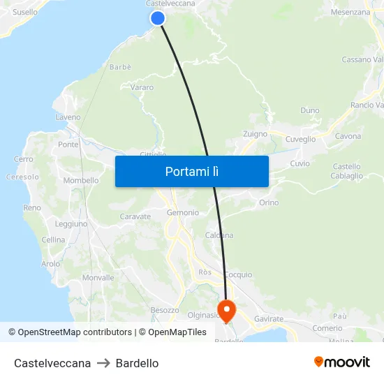 Castelveccana to Bardello map