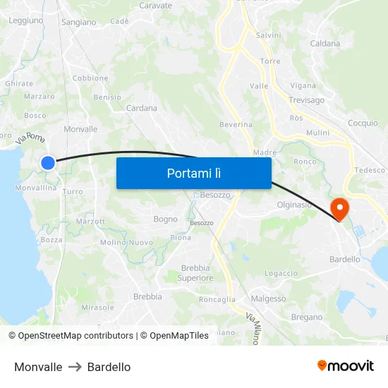 Monvalle to Bardello map
