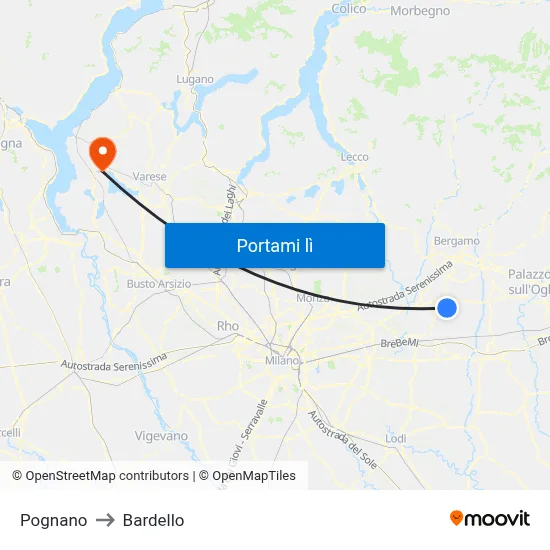 Pognano to Bardello map
