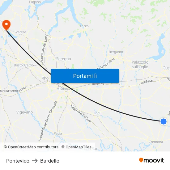 Pontevico to Bardello map