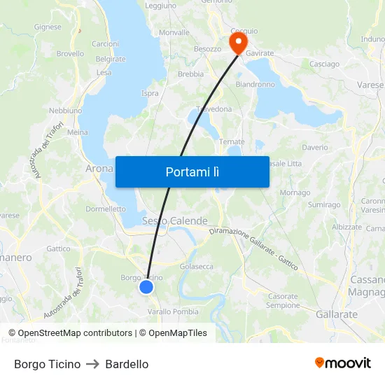 Borgo Ticino to Bardello map