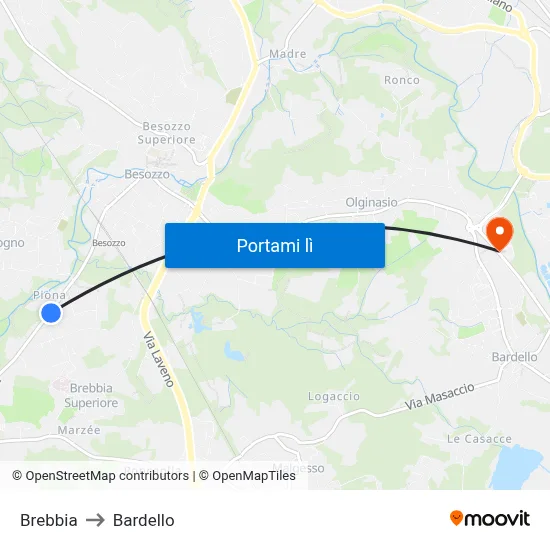 Brebbia to Bardello map