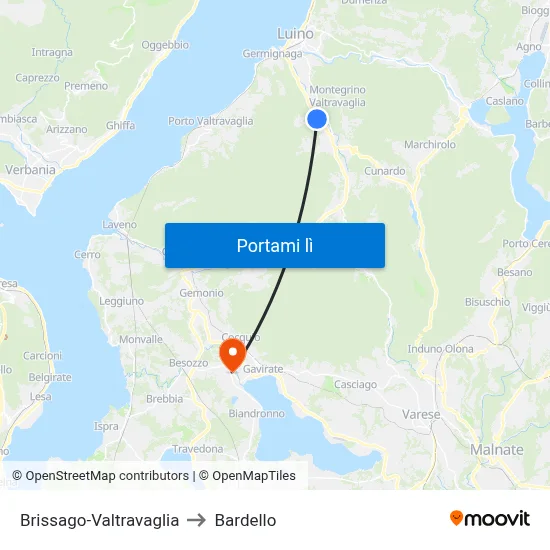Brissago-Valtravaglia to Bardello map