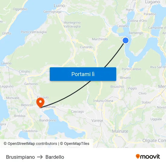 Brusimpiano to Bardello map