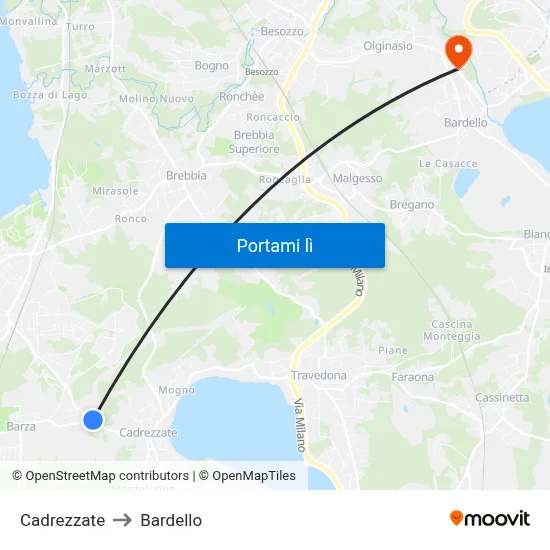 Cadrezzate to Bardello map