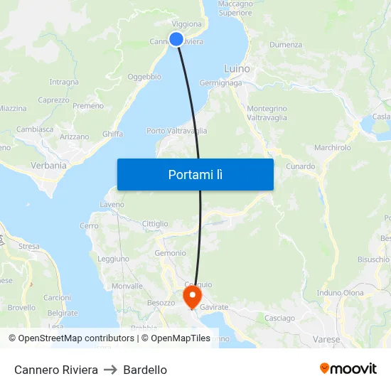 Cannero Riviera to Bardello map