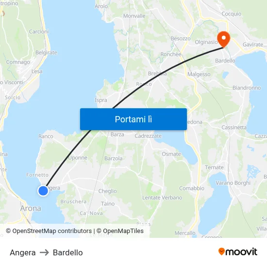 Angera to Bardello map