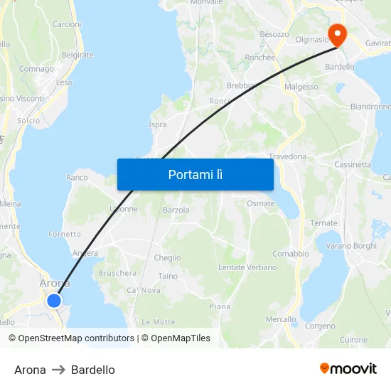 Arona to Bardello map