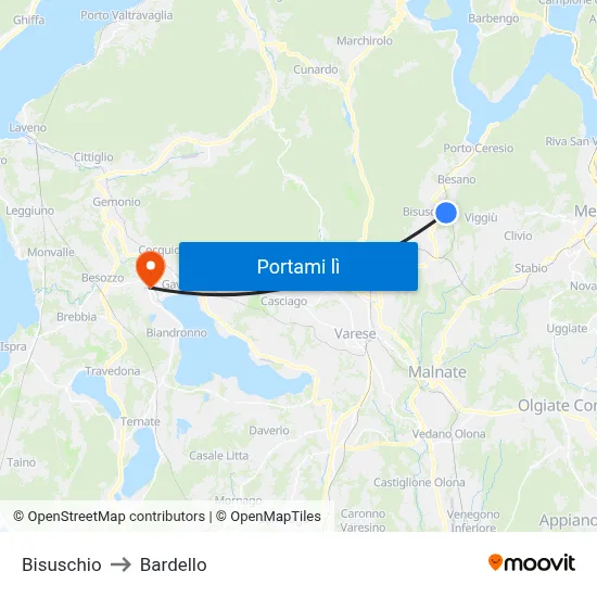Bisuschio to Bardello map