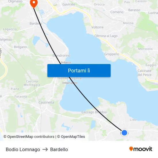 Bodio Lomnago to Bardello map