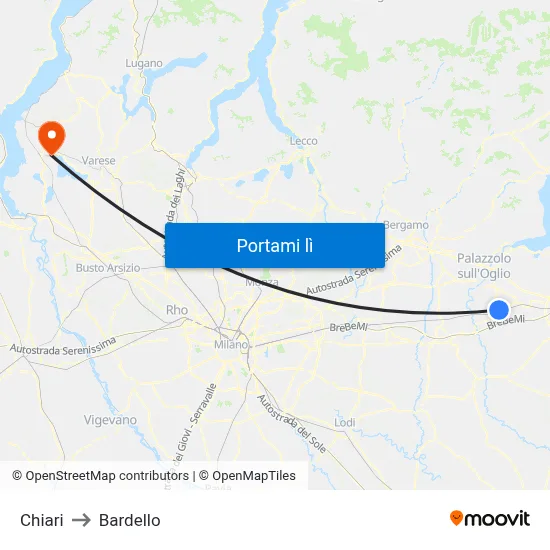 Chiari to Bardello map
