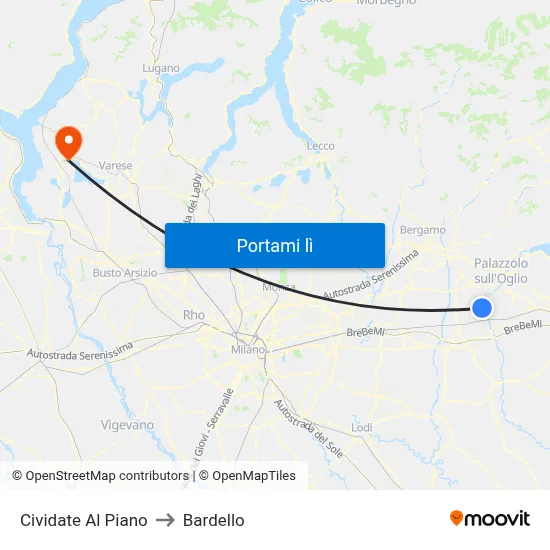 Cividate Al Piano to Bardello map